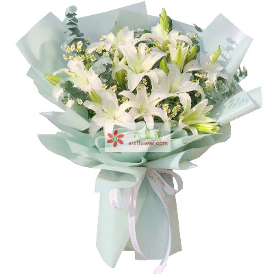 盐城6支白色多头百合，温馨的祝福
