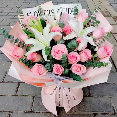 盐城18朵粉玫瑰2支百合，我的心尖宝贝