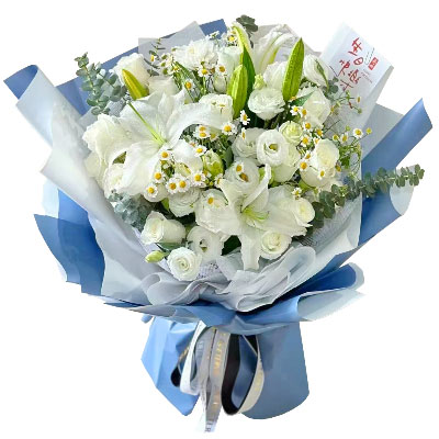 盐城11朵白玫瑰桔梗百合，爱永恒不息