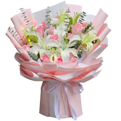 盐城16朵粉玫瑰百合，感情稳定坚固