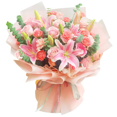 盐城11朵粉色康乃馨玫瑰百合，充满爱和温馨